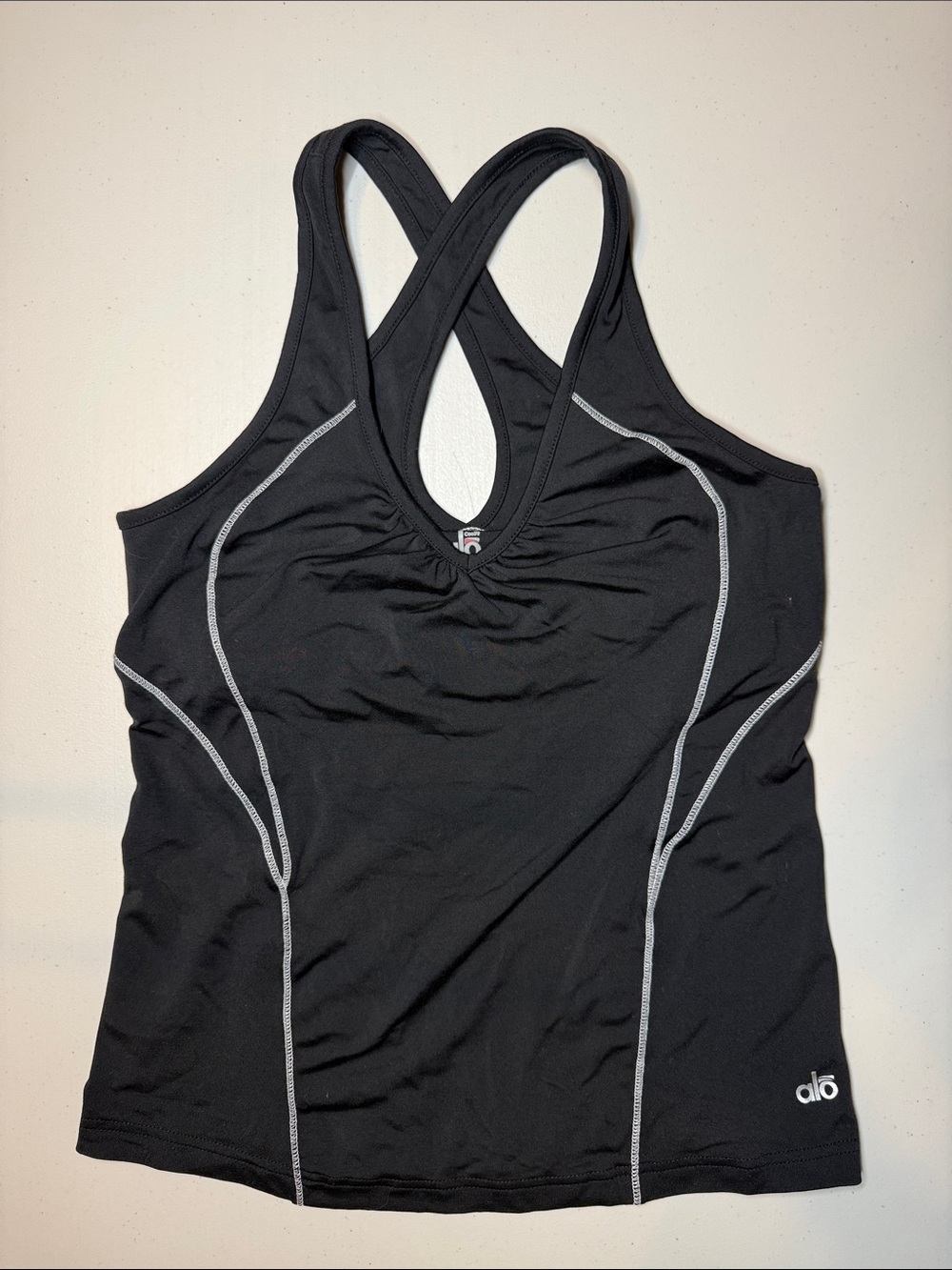 VTG Alo Yoga Halter Racerback Tank Top White Stitching Black Large